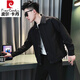 Pierre Cardin (pierre cardin) design stitching jacket men's spring and autumn handsome lapel jacket 2025 new men's autumn short top brown L recommended 115-130 Jin Jin equals 0.5 kg