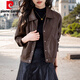 Pierre Cardin Haining Genuine Leather Jacket Women's Short 2025 New High-end Women's Small Sheepskin Jacket Khaki XL Suitable for 115-125 Jin Jin equals 0.5 kg