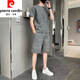 皮尔卡丹（pierre cardin）纯棉2023新款冰丝短袖T恤套装男士休闲运动两件套男装宽松夏季潮 671灰色套装 XL 130斤-145斤