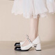 Xuanyan Little perfumado Fairy Mary Mary Zhen Zapatos de cuero pequeños en blanco y negro Bloqueo de color para mujeres Tacones gruesos tacones altos en blanco y negro [6 cm] [Tamaño 36]