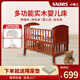 Clcey Small Master Crib Multifunktionales massives Holz Kinderbett Cradle Baby Bett Neugeborene BB Bett Cradle und Erwachsene Bett Krippe + braune Matte + 4-teilige Set Little Fuchs Weiß