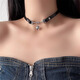 Beautiful fashion personality with trendy leather 2k choker necklace light luxury women's neck strap clavicle chain niche bell collar silver buckle bell collar 1 piece