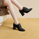 Qianbaidu Sheepskin Small Ankle Boots Autumn New Fashion Shoes Women's Short Boots Commuting Genuine Leather High Heels Thick Heels Black 37
