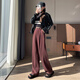 Fashimu 2024 Pantalon large en laine épaissie en velours d'automne pour les petits pantalons décontractés en tailleur à patte droite pour femmes 6636 Couleur de café plus routine de velours M recommandée 103-109jin [Jin est égal à 0,5 kg]