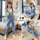 Disney (Disney) Girls Spring and Autumn Bear Denim overalls Internet celebrity fashion medium and large children's autumn casual suspenders children's pants trendy blue single piece trousers size 140 recommended height 130-140cm
