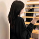 Nohara American Retro Herbst Schulter -Sweatshirt für Frauen im Herbst und Winter 2023 Neues Ins Rund Hals Lose Studenten Top -Coat -Trend 677 Schwarzes dünn (hochwertiges reines Baumwoll) m