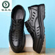 Spechtsandalen für Männer Sommer Neues echtes Leder atmungsaktives lässig Lederschuhe für Herren Hollow Hole Schuhe Weiche Sohle Vaters Schuhe 6627 Black Hollow 39