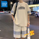 Jeanswest kurzärmeligte T-Shirt-Sommer-Sommer-Dünne loser Ice Seide Teen Teen gutaussehende zweiteilige Kleidershorts gepaart mit zweiteiliger Set 2-4-4022-653 Khaki (ein Set) xl
