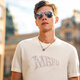 
Mr. Cloth round neck short-sleeved hair T men's 2025 autumn sweater letter contrast color design machine washable cardigan PT15620 Ivory white 2XL (185)