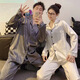 YIMENGTO Yimen Camel Couple Ice Silk Pajamas Men and Women Spring and Autumn Long Sleeve Plus Size 200 Jin Jin equals 0.5 kg Feeling Loose Homewear Set 8616 Female-8617 Male L Men's Style (100-120 Jin Jin equals 0.5 kg