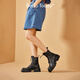 Beautoday Botas de cuero de cuero genuinas de suela gruesa Botas para mujeres Retro Style British Tube Boots Boots Gris Knight Boots Pequeñas botas elevadas para mujeres Classic Black 36