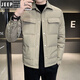 Jeep (JEEP) men's shirt collar down jacket 2025 winter trendy solid color lapel coat can be opened with two winter fashion anti-coat YR9901 black 4XL