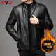 Yalu leather jacket for men, velvet and thickening, middle-aged men's autumn and winter warm business men's stand-up collar daddy coat leather jacket
