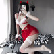 Manyan Red Christmas Set Female Sexy Uniform Clothes Women's Clothes Seduction Pure Pajamas Fat mm Bed 9858 Red Three Points + Cloak + Hand Sleeves *2 + Leg Rings + High-end Women's Battle Robe New Year Stimulating Small Boobs