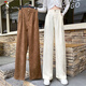 Woodpecker corduroy wide-leg pants for women in spring and autumn high-waist loose strip fleece straight trousers autumn and winter plus velvet thickened pants trendy regular 1049# brown [model] 2XL [recommended 133-150Jin [Jin equals 0.5 kg]]