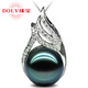Fat Donglai same style Tahitian pearl pendant single short clavicle chain 925 silver round black mother-of-pearl necklace 14mm-15mm