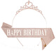 Dai Yan Pink Happy Birthday Shoulder Strap Crown Little Princess Coming of Age Ceremony Headband High-end Photo Wedding Ceremony with Sparkling Diamond Crown + Symphony Shoulder Strap