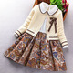 Little Bear Elf (xiaoxiongjingling) Girls Fashion Sweater Dress Autumn and Winter Children's Fashionable Princess Dress Medium and Big Children Suit Skirt Little Girls Knitted Burgundy No Velvet (Sweater Cardigan Dress Corsage) Size 150 (Recommended Height 140-150 cm)