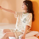 Langsha Pajamas Women's Summer Thin Printed Short-Sleeved Suit Sweet Round Neck Pullover Can Be Weared Outside Home Clothes Light Green Dinosaur