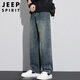 JEEP SPIRIT Jeep jeans men's wide-leg autumn and winter casual pants men's straight loose men's trousers retro blue 33