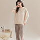 Oudifen Soft Velvet Suit Women's Pajamas Women's Autumn and Winter Flannel Wearable Outerwear Home Clothes Off-White XL