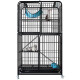 Hanhan pet cat cage large three-story four-story square tube cat cage cat villa cattery cat house breeding cage kitten adult cat universal cat supplies black 1.35 meters four-story attic style with side door