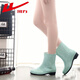 Pull back women's rain boots adult mid-calf rain boots waterproof shoes rubber shoes overshoes water boots HXL5Z3 spotted green 38