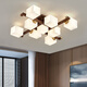 Copper Heart Wood Nouveau style chinois lampe de salon en bois massif simple atmosphérique lampe de chambre à la lampe de plafond chinois Style Antique Zhongshan Lampe J9742-4 + 1 tête avec une source lumineuse à trois couleurs