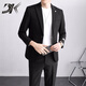 DK brand suit suit men's spring and autumn light mature style small suit jacket men's slim trendy solid color suit complete set gray suit + trousers M size