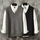 JIAYE Couple Young Student Woolen Knitted Vest Men's V-neck Pullover Sleeveless Sweater Vest Vest Thin Black [Single Vest] L
