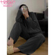 Modal Korean version ins high-end cotton pajamas for women in spring and autumn solid color long sleeve trousers casual loose home clothing set #JDX-9209T model 2XL [131-150]Jin[Jin equals 0.5 kg]