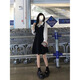 Sekong 2025 Autumn and Winter Nuevo vestido de empalme falso de dos piezas Slim Long Skirt College Black and White Color Skirt KME DMJ1098 Vestido largo XL [sugerido 115-130Jin [Jin equivale a 0.5 kg]]]