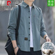 Pierre Cardin camisa de trabajo de alta gama chaqueta para hombre primavera y verano fina suelta casual bolsillo real camisa de algodón de manga larga de moda para hombre 6007-gris verde (manga larga) XL 175 recomendado 140-155 Jin Jin equivale a 0,5 kg