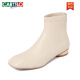 Botas cortas de cartelo para mujeres 2024 Nuevas botas solemnes de cuero suave Botas de tobillo francés blanco elástico delgado TOE CUADRO TEEL BOTAS DE NUDER DESCUBTILLA DESCUPTA [Versión de actualización] 40