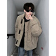 Poke American Suede Cotton Jacket Men's Winter New High Street Fashion Brand Thick Warm Stand-up Collar Cotton Jacket Loose and Versatile Khaki XL