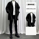 安初夏中长款夹克外套男士休闲套装春秋季痞帅气搭配修身衣服男装三件套 1591黑色外套黑毛衣套装 M
