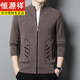 Hengyuanxiang high-end thickened 100% pure cardigan jacket for men knitted cardigan autumn and winter sweater for men zipper stand collar wears outerwear brown 170/L