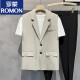 ROMON vest men's vest jacket suit collar ins trendy versatile black casual work jacket J01 black S