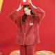 Fenton couple's pajamas autumn and winter hooded double-sided Nanfu foam warm and comfortable set home wear pajamas set Maple leaf red (women's style) 2XL