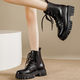 Lekali British style Martin boots for women, thick sole short boots, small heightened leather shoes with skirt work boots single boots for women, black 38