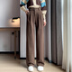 Fashimu 2024 Pantalon large en laine épaissie en velours d'automne pour les petits pantalons décontractés en tailleur à patte droite pour femmes 6636 Couleur de café plus routine de velours M recommandée 103-109jin [Jin est égal à 0,5 kg]