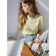 Miss Fan Silan Wenger French temperament contrast lace T-shirt 2024 summer new knitted sweater 24FS12110 beige XS