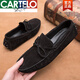 卡帝乐鳄鱼（CARTELO）2025新品春季流苏豆豆鞋男真皮磨砂皮鞋翻毛皮懒人鞋休闲开车鞋男 黑色9893 41