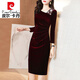 Vestido de noche Pier Cardin Vestido de terciopelo de oro para mujeres en otoño e invierno Nuevo noble y de moda falda larga más terciopelo falda cubierta de cadera espesa burdeos [sin vellón] XL recomendado 100-120Jin [Jin iguala 0.5 kg]