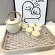 Large double-layer tea tray household rectangular drain tray water cup cup holder living room coffee table fruit tray plastic not broken beige double layer drainable