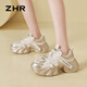 ZHR dad shoes for women with lightweight thick sole heightened casual shoes versatile trendy round-toe women's shoes G677 gold 36
