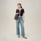 Fan Silan College Style versatile contrasting color POLO collar knitted cardigan 2024 summer new top 24FS12115 Navy blue M