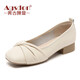 
Agsdon single shoes for women new small fragrance style color-blocking pleated bean shoes with skirt and small leather shoes 531180 beige 37