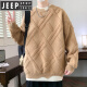 JEEP SPIRIT假两件圆领毛衣男秋冬季菱格提花针织衫青年加厚保暖打底毛线衣 9227黑色 XL 约120-140斤可穿