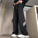 SHANNU pants men's spring and summer thin loose casual straight striped drawstring American high street sports toilet trousers 904 grey [regular] L
